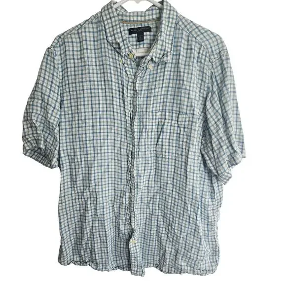 Banana Republic Mens Plaid Linen Shirt XL Classic Fit Preppy Minimalist Coastal