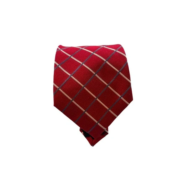 Croft & Barrow Necktie Mens Red Silk Grid Pattern Classic Business Formal Tie