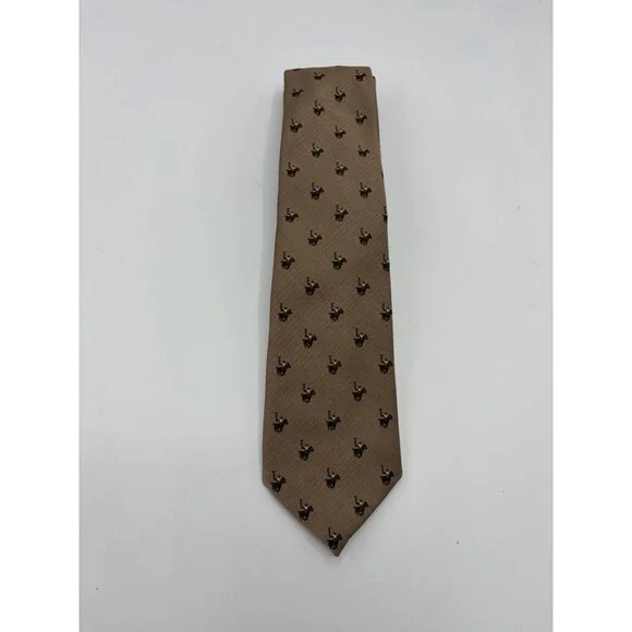 VTG Resilio Polo Horse‎ Tie Brown Tan Equestrian Preppy Old Money Silk Blend 53”