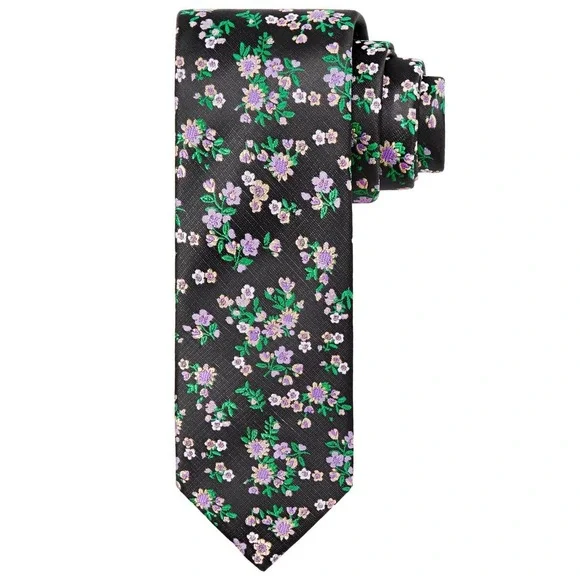 Tayion Mens Tie One Size Black Floral Omega Classic Fit Necktie Luxury NWT