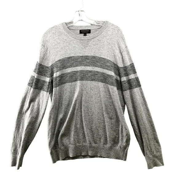 Banana Republic Gray Crewneck Sweater with Black Stripe Detail