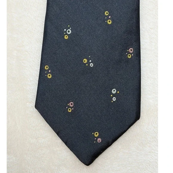 Vintage Don Loper Black Atomic Bubble Silk Necktie Mens One Size Excellent