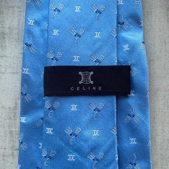 Celine Monogram Sky Blue Tie with Tassels