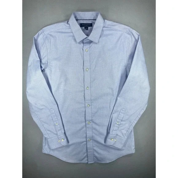 Banana Republic Dress Shirt Mens Non-Iron Slim Fit Blue Dusk Micro Check Medium
