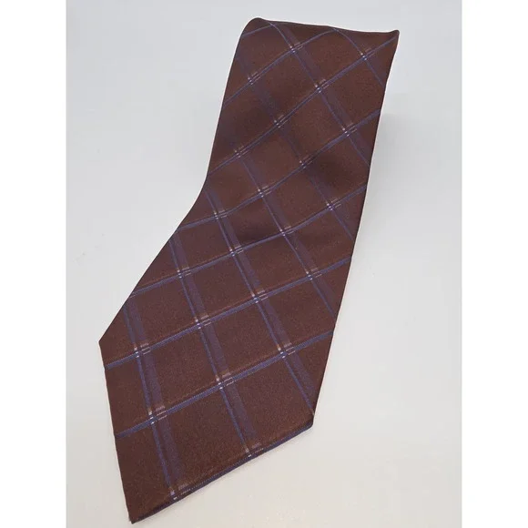 Banana Republic Mens 100% Silk Tie Brown Blue Plaid 57