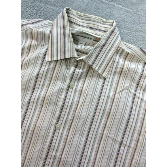 Banana Republic Dress Shirt Mens Large Striped Beige Long Sleeve Buttoned Down