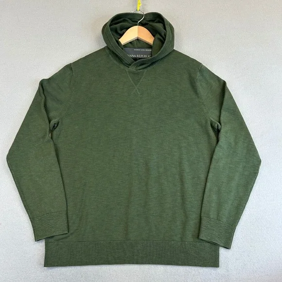 Banana Republic Sweater Hoodie Mens L Dark Olive Garment Dye Cotton Slub Knit