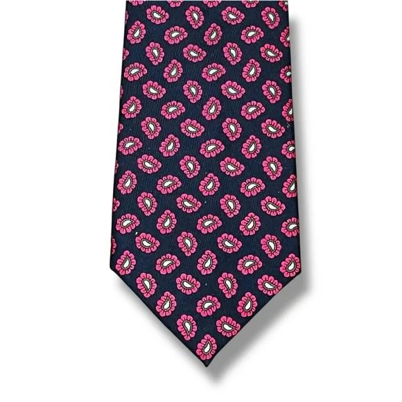 Charles Tyrwhitt London 100% Silk Tie Navy Pink Paisley 59
