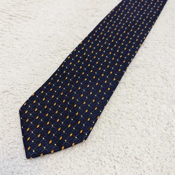 Brooks Brothers Makers Mens Neck Tie Silk Blue Gold Polka Dot 3.5