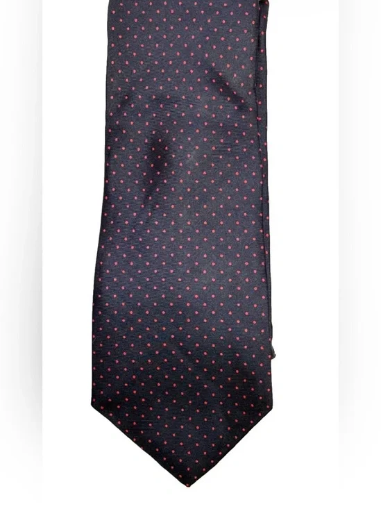 Men's Vintage Bert Pulitzer Silk Tie Navy Blue Red Polka Dot 56x3.5