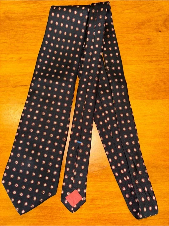 YVES SAINT LAURENT NECKWEAR Vintage Dark Navy Blue Necktie Small Dot Design YSL