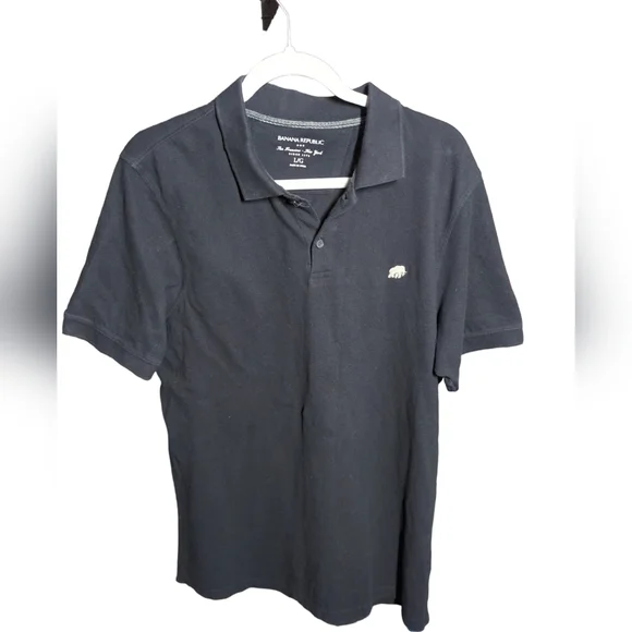 Banana Republic Black Polo Shirt Top Short Sleeve 100% Cotton Mens L