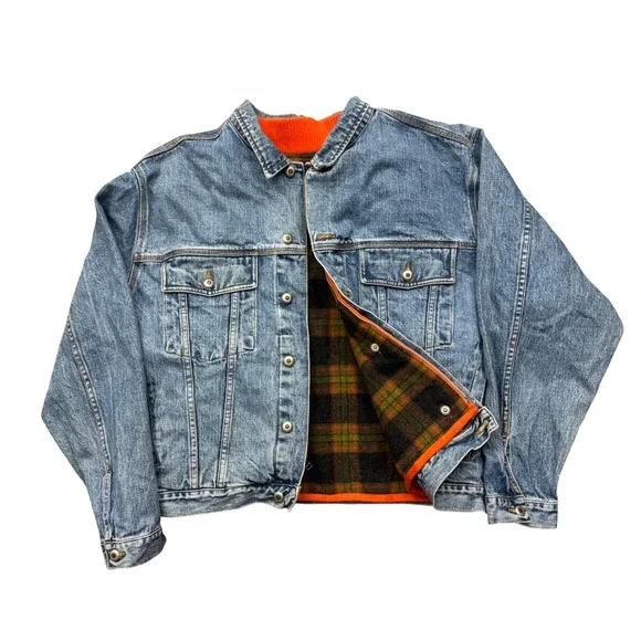 Vintage Banana Republic Plaid Wool Lined Denim Jacket