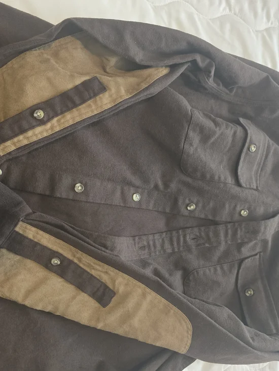 Banana Republic Dark Brown Shirt Jacket with Tan Suede Accents