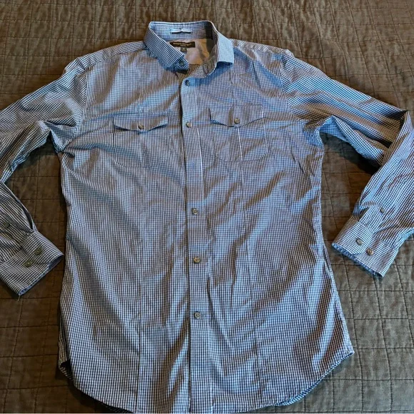 Banana Republic Mens Slim Fit Blue Gingham‎ Button Down Shirt Size M Stretch