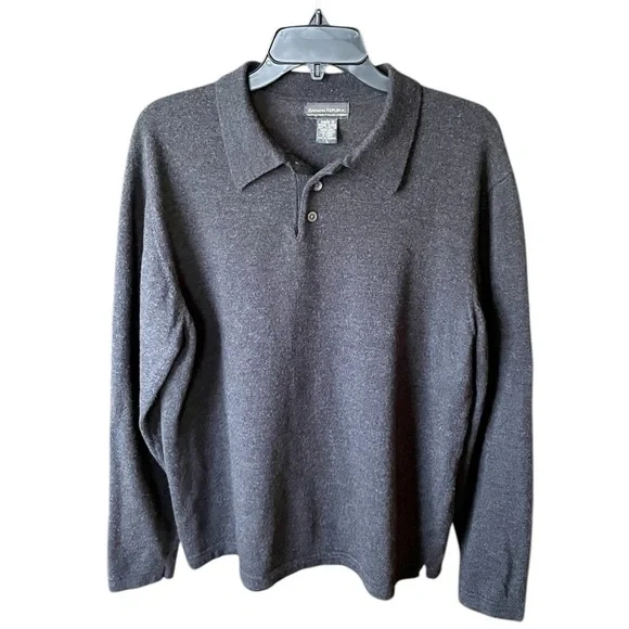 Banana Republic mens 100% extra fine Italian merino wool collared sweater L gray