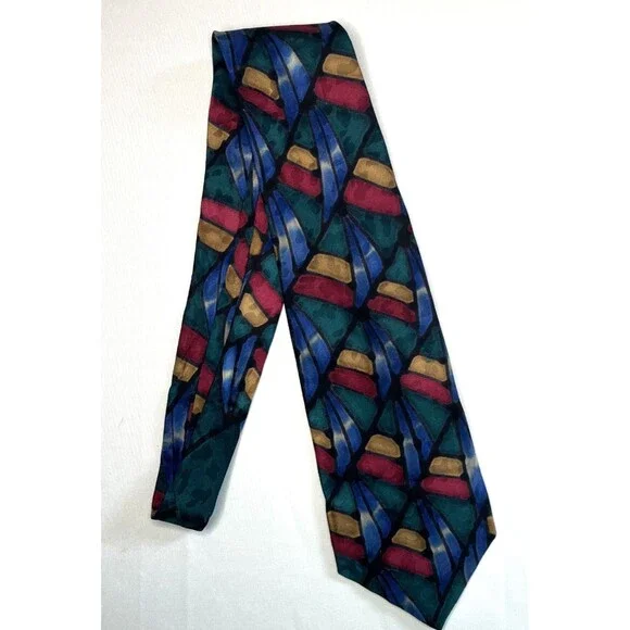 Robert Daskal 100% Silk Necktie Hand Painted & Signed  Geometric Pattern