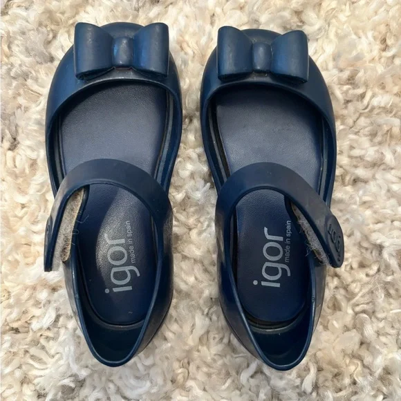 Igor Navy Blue Girls Bow Strap Dress Shoes