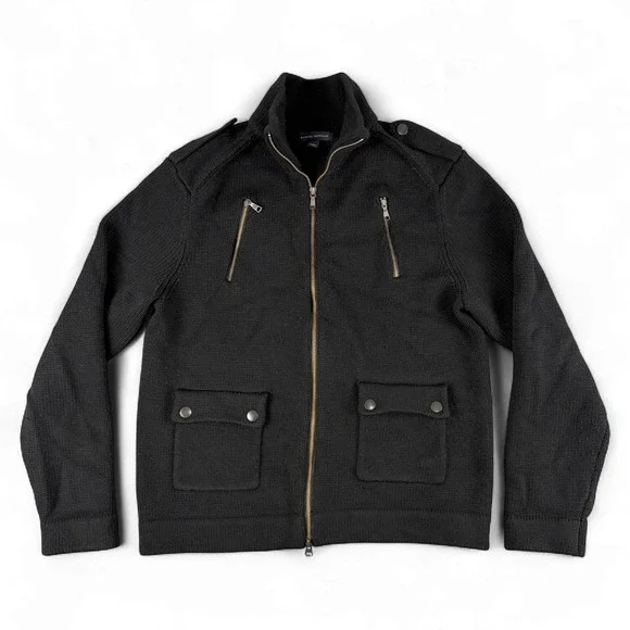 Banana Republic Jacket Mens‎ L Black Chevron Stitch Wool Knit Military Utility