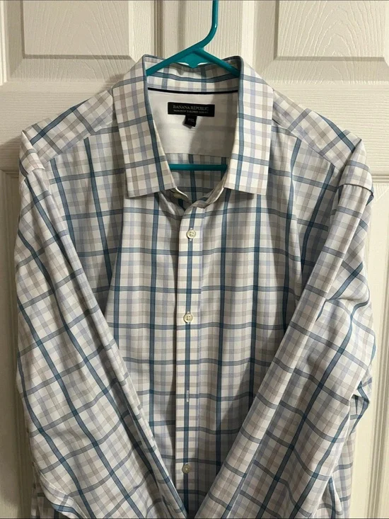 Banana Republic Men's XXL Slim Fit Plaid Dress Shirt