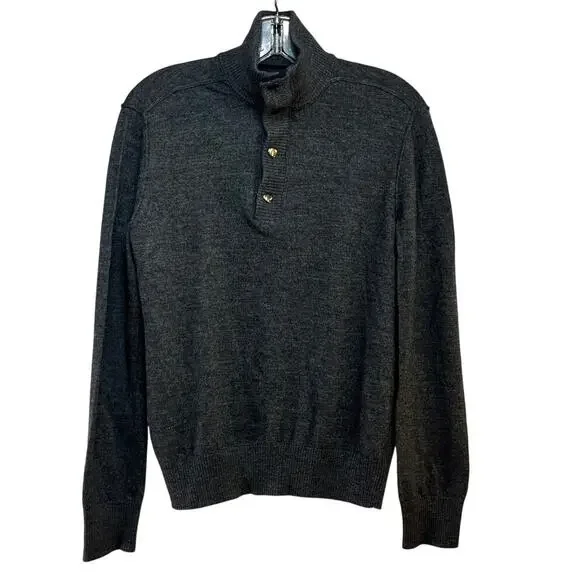 Merino Wool Sweater Mens Small Banana Republic Factory Gray Pullover 1/4 Zip L/S