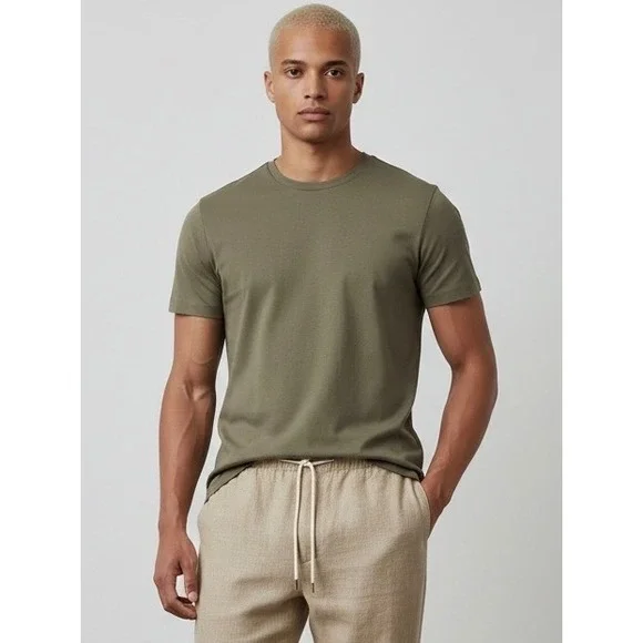 Banana Republic Luxe Touch Tee Mens Small Olive Green 100% Cotton Crewneck Shirt