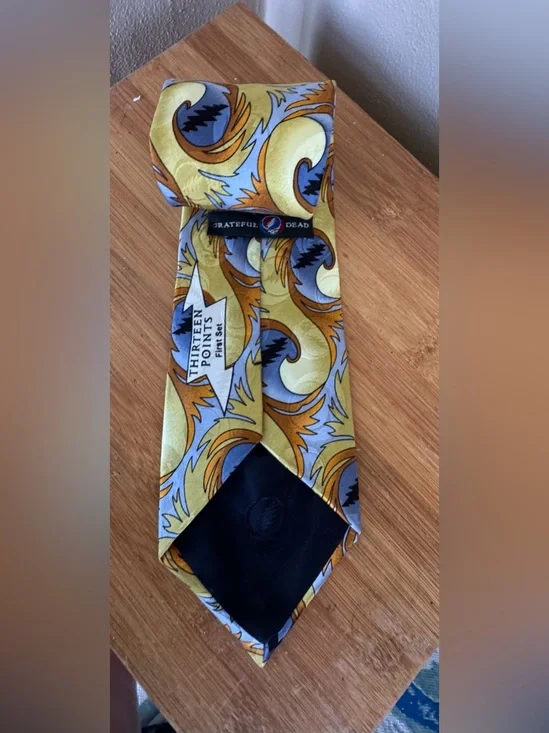Grateful Dead Thirteen Points First Set Men's Yellow and Blue Tie 57” L X 3.75”W