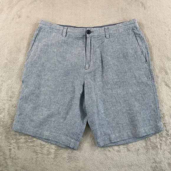 Banana Republic‎ Aiden Shorts Mens 33 Grey HerringBone Chino Linen Blend Preppy