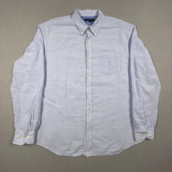 Banana Republic Slim Fit Linen Cotton Stripe Button Down Shirt Men XL Blue White