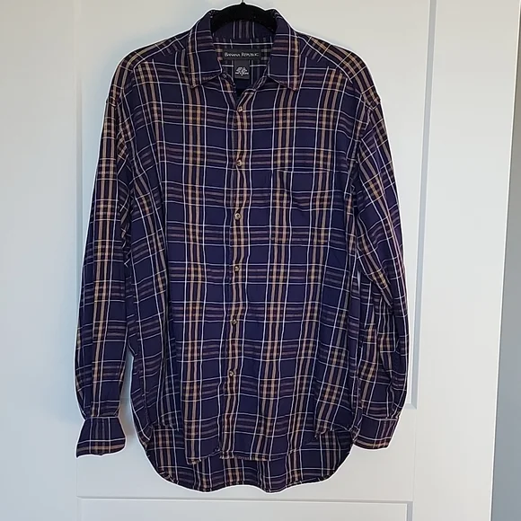 Banana Republic Purple and Gold Plaid Button Down