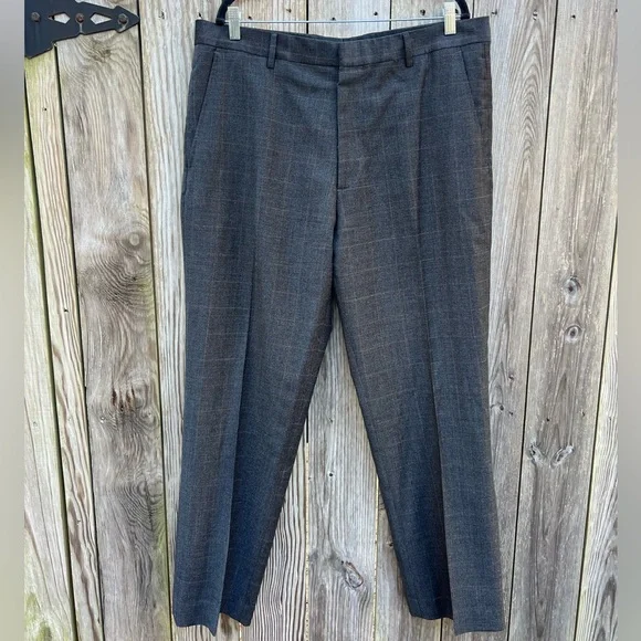 BANANA REPUBLIC Brown Plaid 100% Wool Dress Plaid Pants Men’s 38x32