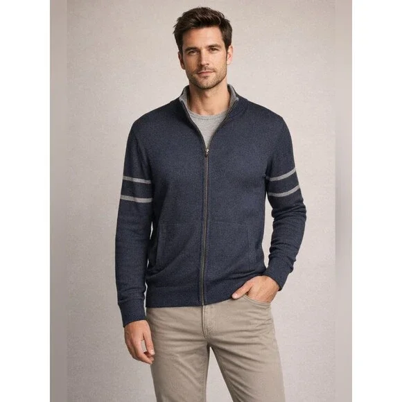 Banana Republic Luxury Blend Zip-Up Sweater Men’s L Silk Cashmere Navy Lightweig