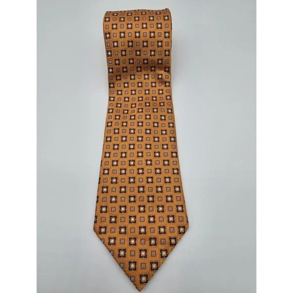 Tommy Hilfiger 100% Silk Geometric Orange Blue Long Tie 58