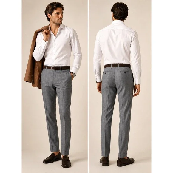 Banana Republic Marzotto Wool Dress Pants Slim‎ Fit Glen Plaid Gray 33x34