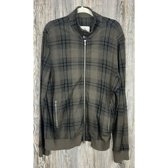 Banana Republic Heritage 100% Cotton Mens XL Full Zip Sweater Jacket Green Plaid