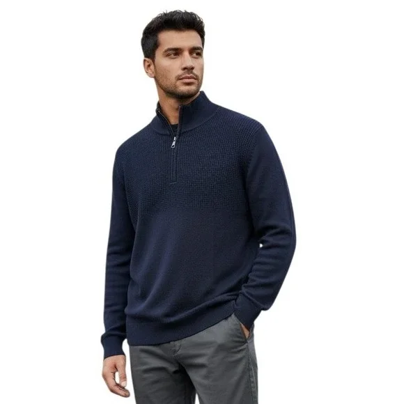 Banana Republic‎ Mens Navy Blue Pima Cotton Cashmere Quarter Zip Sweater Medium
