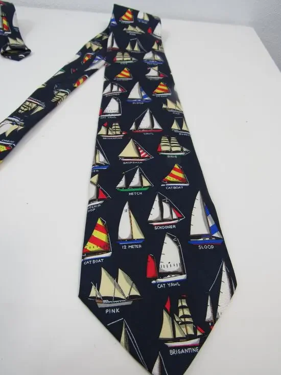Alynn Neckwear Name that Boat Navy Blue Tie Necktie 100% SIlk Nautical Sea