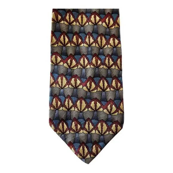 J. GARCIA Men's 100% Silk Tie Abstract Burgundy Gold Blue USA