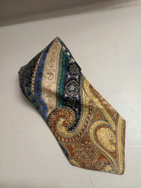 Brioni Vintage Blue And Gold Paisley Silk Tie