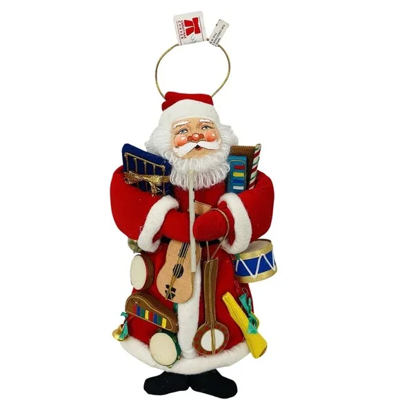 Vintage‎ Christmas Corner Musical Santa Claus Figure Red Velvet 10 Inch Decor
