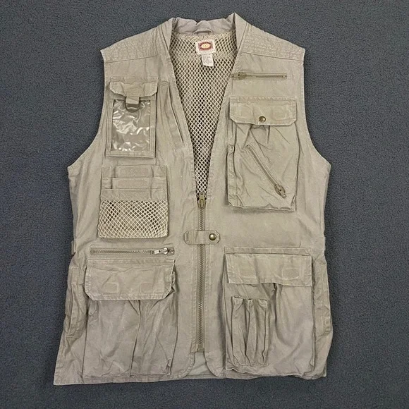 Vintage Banana Republic Safari Vest Mens Medium Khaki Hunt Bush Photographer Tan