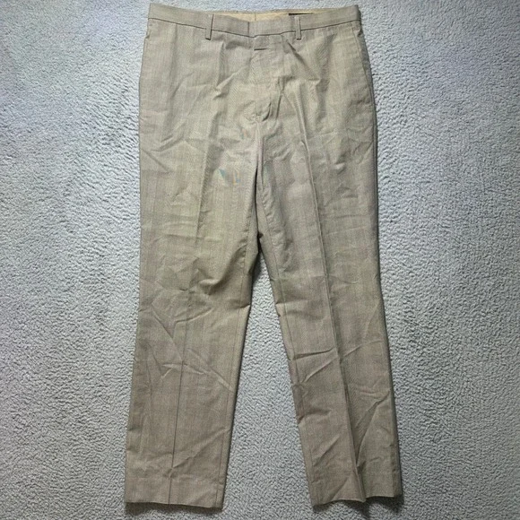 Banana Republic‎ Slim Fit Non-Iron Glen Plaid Dress Pants 35x32 Tan Career