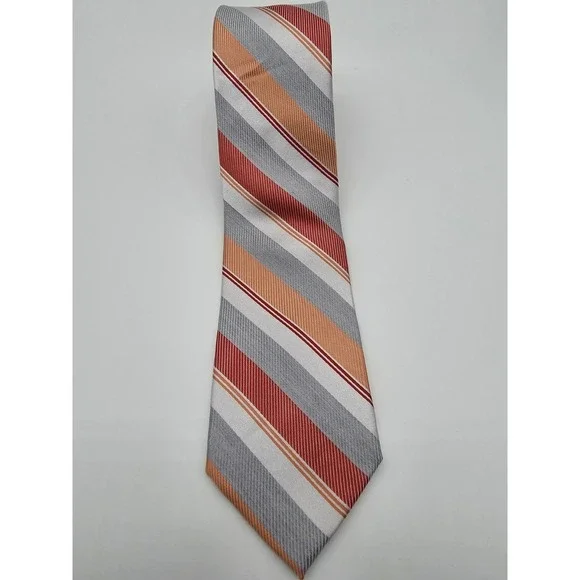 Express Orange Red Silver White Striped Necktie Silk Tie 58