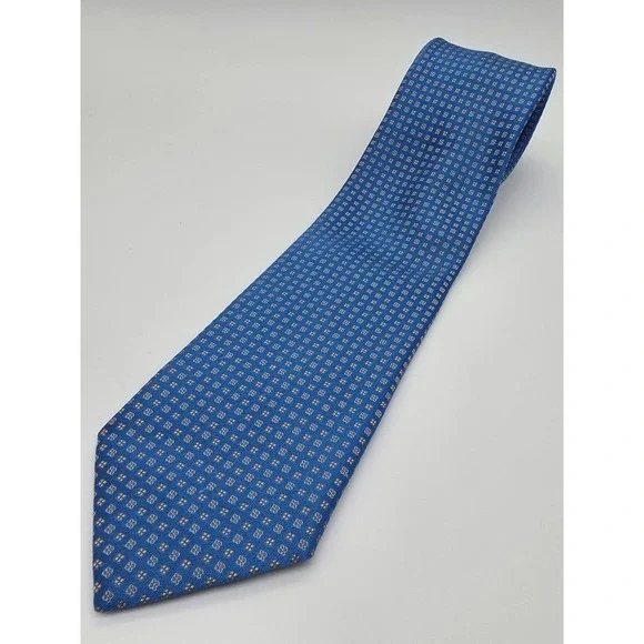 Q Custom Clothier Men's 100% Silk Blue Bronze Geometric Tie 60