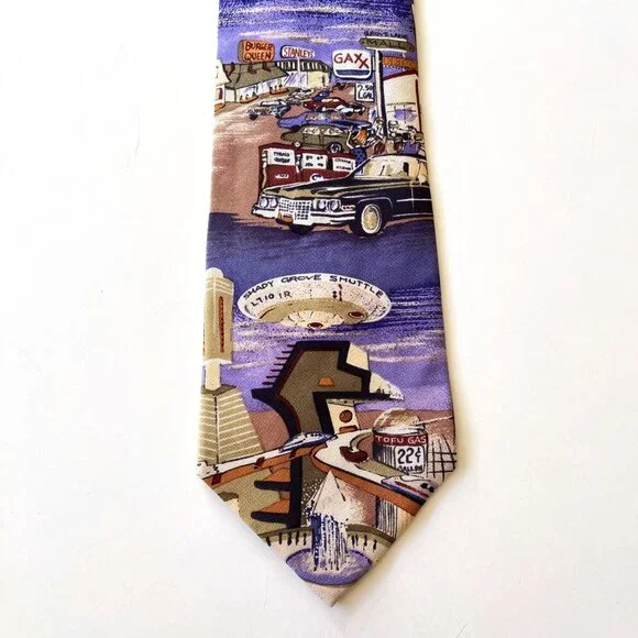 Vintage Men's John Henry 100% Silk Graphic Americana Novelty Print Necktie Tie