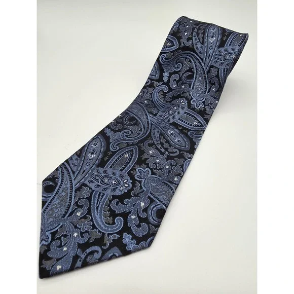 Pronto Uomo 100% Silk Blue Black Paisley Extra Long Men's Tie 64