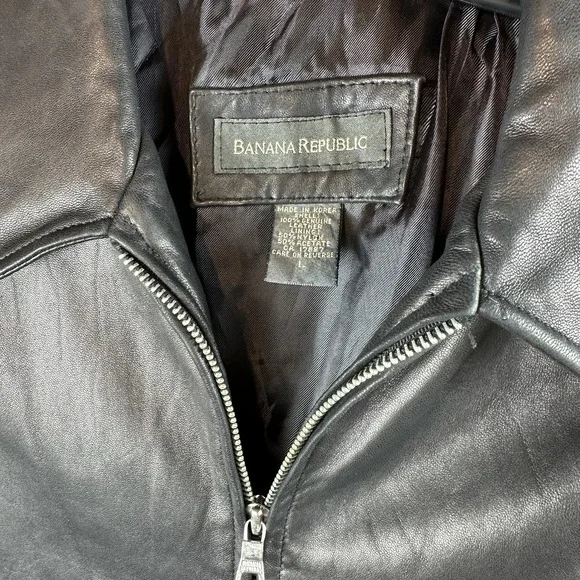 VTG Banana Republic Men's L Black Soft Leather Jacket Zip Up 90s Y2K Minimalist