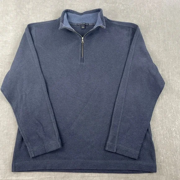Banana Republic Mens L Navy Blue‎ Quarter Zip Pullover Cotton Ribbed Mock Neck