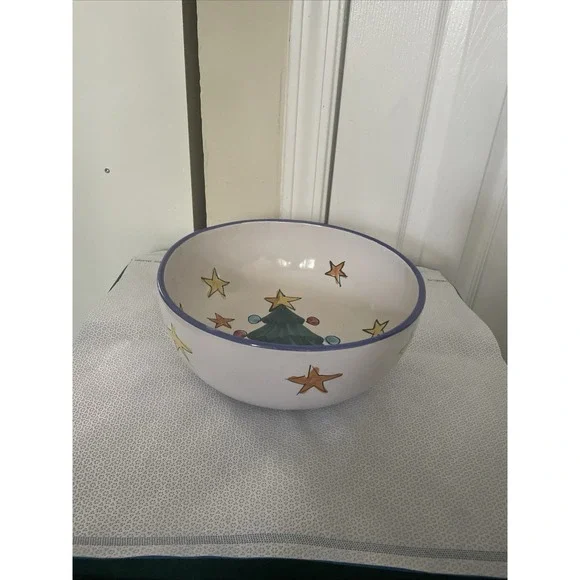 Vietri NATALE BLUE Christmas Tree Holiday Large Serving Bowl Italy