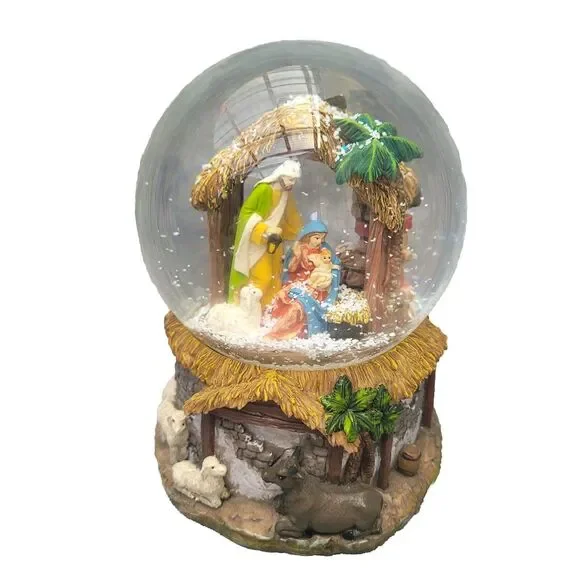 Nativity Manger Musical Snow Globe O Little Town of Bethlehem Works